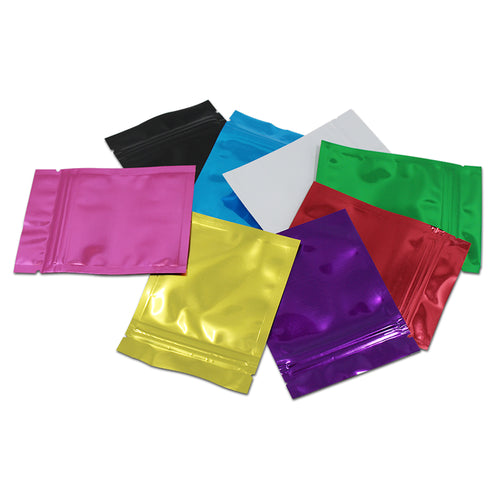 PABCK 100Pcs Multi Colors Resealable 3.54mil Mylar Flat Ziplock Sample Bag Aluminum Foil Heat Seal Pouch Bulk Food Storage Coffee Tea Candy Foil Smell Proof Durable Notch 3