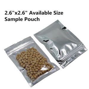 PABCK 200 Pcs Front Clear 2.7mil Mylar Foil Zip Lock Mini Sample Bag Silver Aluminum Foil Self Zipper Pouch Tea Jerky Food Storage Smell Proof Flat Ziplock with Tear Notch 3.03"x3.93" (usable size 2.6"x2.6")