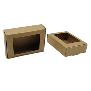PABCK Visible Kraft Paper Gift Wrapping Boxes Merchandise Take Out Container Jewelry Necklaces Gift Favor Cardboard Box Candy Chocolate Food Storage Cake Craft Pack