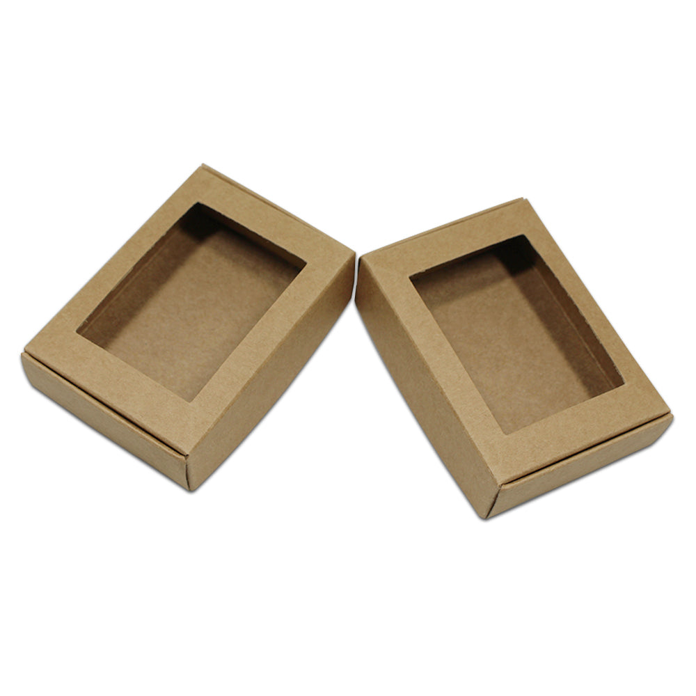 PABCK Visible Kraft Paper Gift Wrapping Boxes Merchandise Take Out Container Jewelry Necklaces Gift Favor Cardboard Box Candy Chocolate Food Storage Cake Craft Pack
