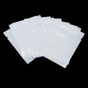 PABCK Multi-Sizes White Front Clear Open Top 2.8mil Plastic Vacuum Pouch Heat Sealable Bags for Food Storage Vitamin Packets Mini Sample Giveaway with Tear Notch